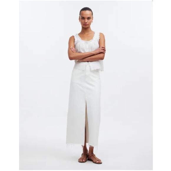 Madewell Tile White The Rilee Denim Front Slit Midi Skirt Size 27 - Picture 1 of 13